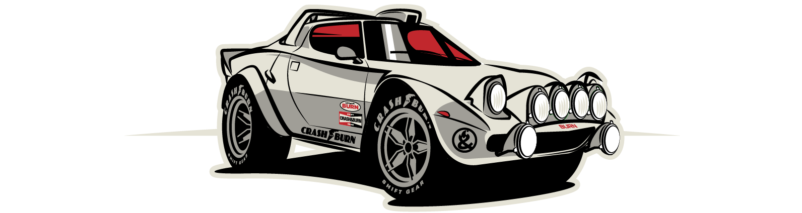 Animated car with Crash & Burn logo – banner for car and motorbike fan merchandise